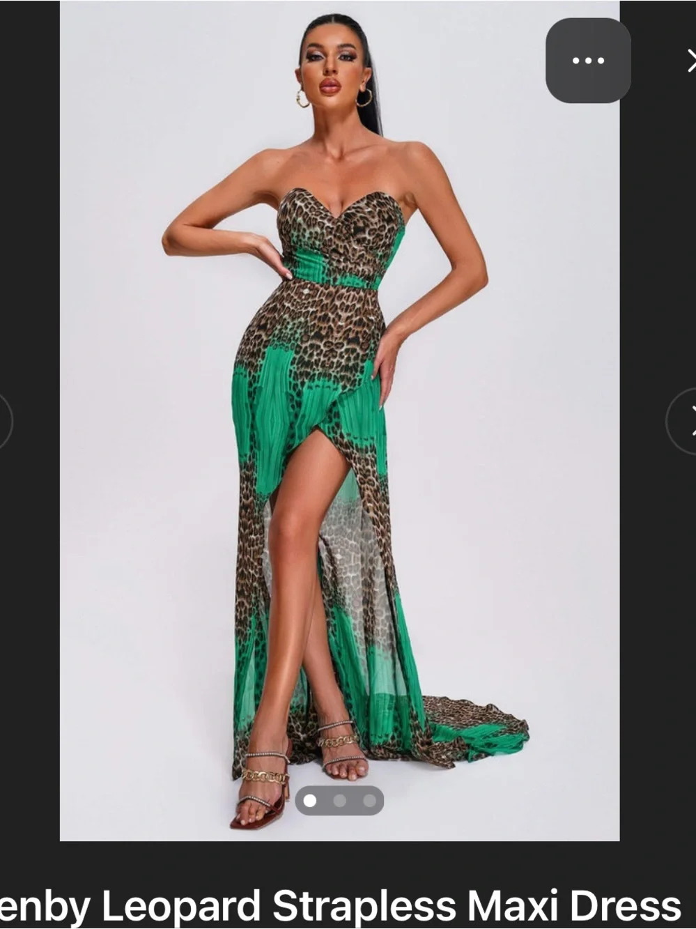 Leopard Print Strapless High-Low Maxi Dress with Green Panels
